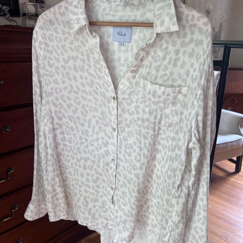 Rails Cream Leopard Print Button Down Shirt